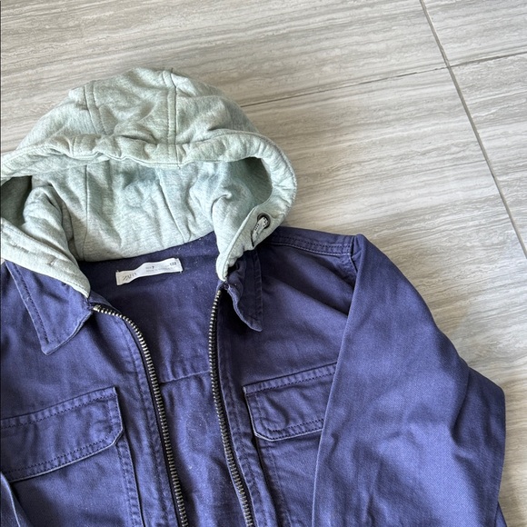 Zara Navy Jacket with Light Gray green Hood size 7 - Picture 4 of 7